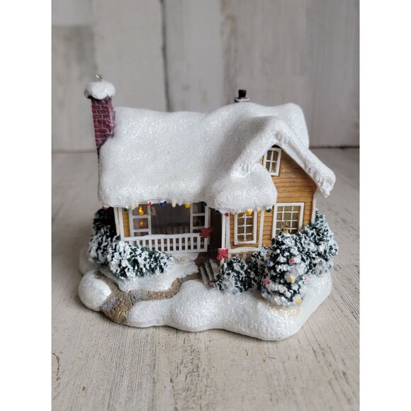 Thomas Kinkade childhood home snow glitter light up house Xmas decor tree - Picture 1 of 9